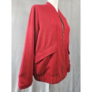 Womens Red Blazer Jacket by Chico's Size 1 Polka Dot Print Lining Pockets Career